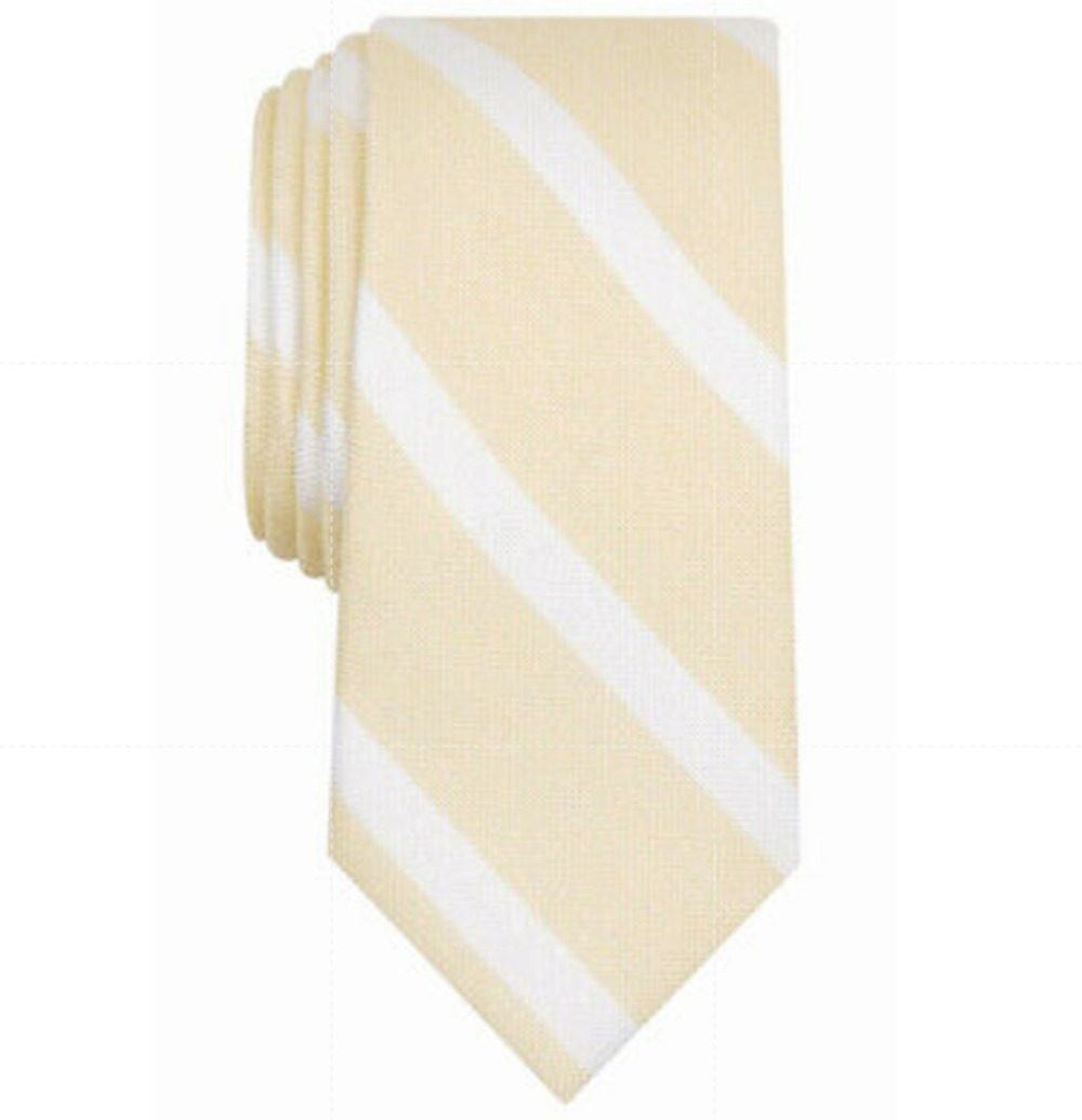 Bar III Tie Men's Yellow White Stripe Lovett Silk Blend Slim Modern Formal NWT